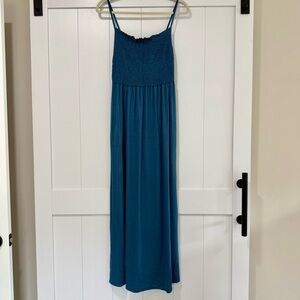 ✨ Sozy Lucia Smocked Maxi Dress with Pockets - Teal Blue Green - Size Small ✨